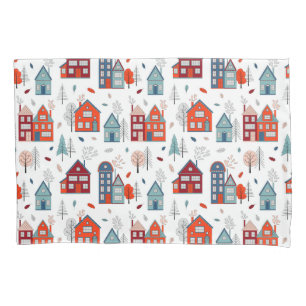 Scandinavian House Folk Art Pattern Pillowcase