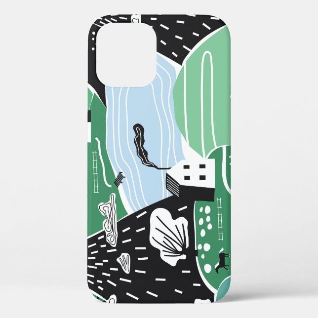 Scandinavian houses, trees, mountains illustration Case-Mate iPhone case (Back)