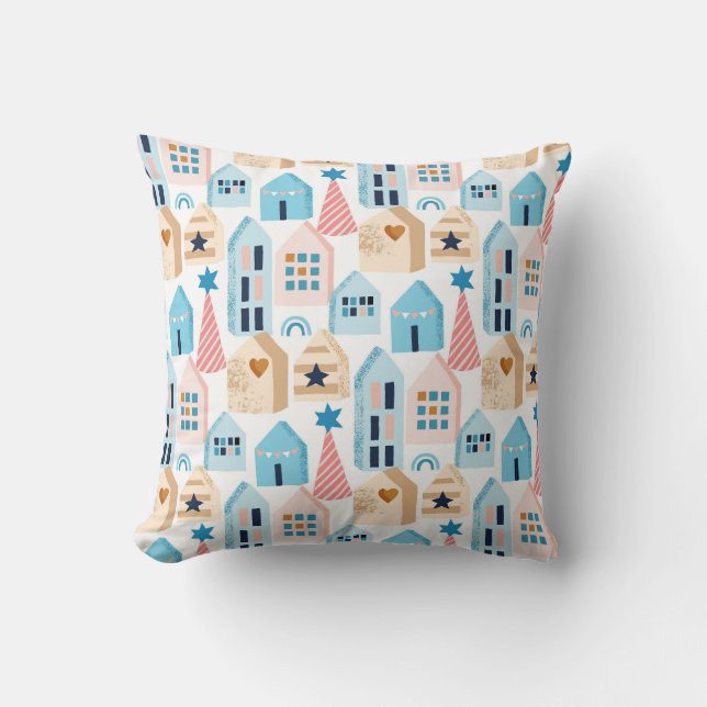 Scandinavian houses, winter mood pattern. cushion (Front)