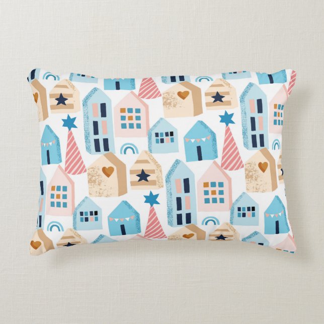 Scandinavian houses, winter mood pattern. decorative cushion (Front)