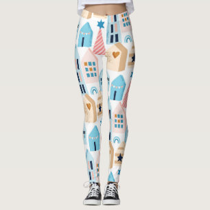 Scandinavian houses, winter mood pattern. leggings