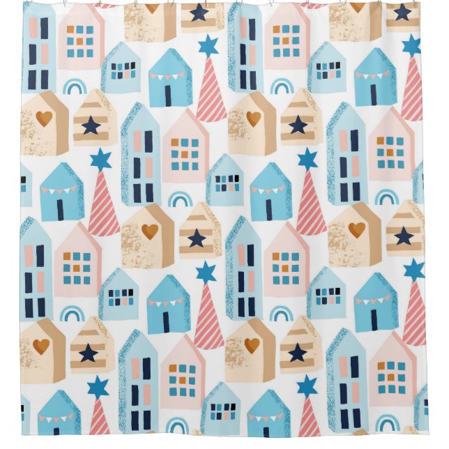 Scandinavian houses, winter mood pattern. shower curtain (Front)