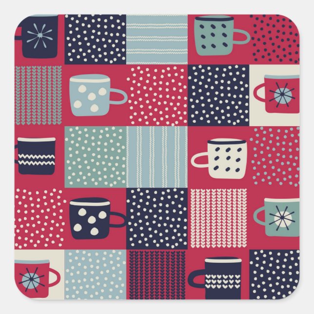 Scandinavian Hygge: Rustic Pattern Mix Square Sticker (Front)