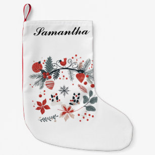 Scandinavian inspired Floral and Bird  Small Christmas Stocking