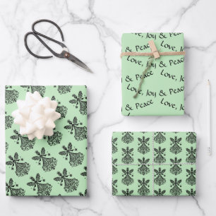 Scandinavian-inspired Folk Art Fairy on Celadon Wrapping Paper Sheet