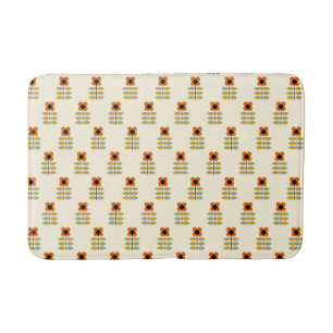 Scandinavian Inspired Orange Floral Pattern Bath Mat