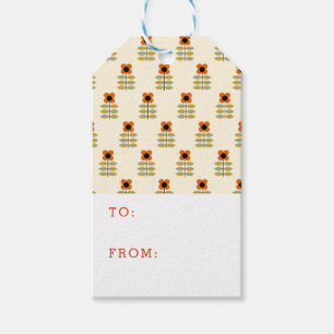 Scandinavian Inspired Orange Floral Pattern Gift Tags
