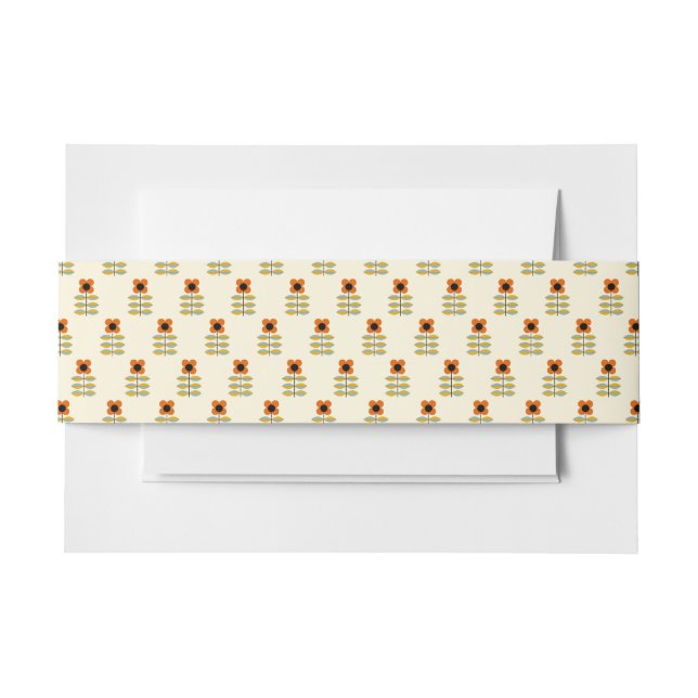 Scandinavian Inspired Orange Floral Pattern Invitation Belly Band (Front Example)