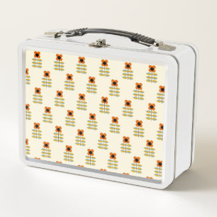 Scandinavian Inspired Orange Floral Pattern Metal Lunch Box