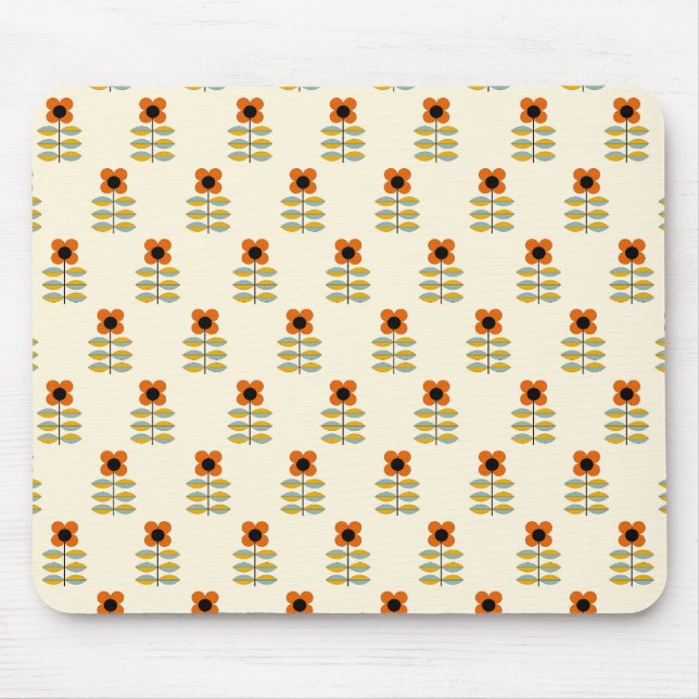 Scandinavian Inspired Orange Floral Pattern Mouse Pad (Front)