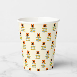 Scandinavian Inspired Orange Floral Pattern Paper Cups