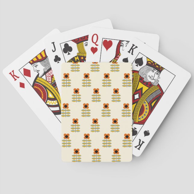 Scandinavian Inspired Orange Floral Pattern Playing Cards (Back)