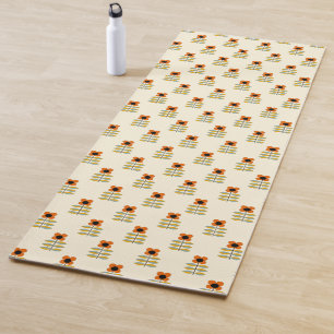Scandinavian Inspired Orange Floral Pattern Yoga Mat