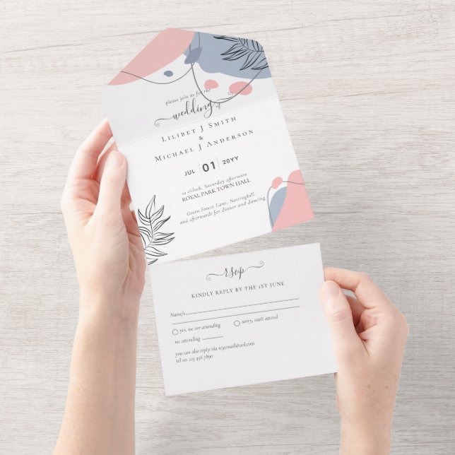 Scandinavian Japandi Modern Abstract Wedding All In One Invitation (Tearaway)