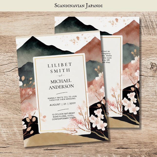 Scandinavian Japandi Wedding Theme Cherry Blossom Invitation (Creator Uploaded)