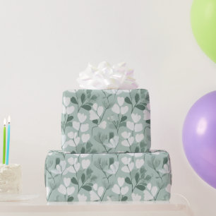 Scandinavian Light Green Leaf Sage Floral Pattern Wrapping Paper