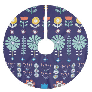 Scandinavian linear flowers, summer motif brushed polyester tree skirt