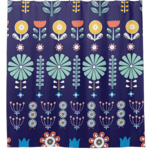 Scandinavian linear flowers, summer motif shower curtain