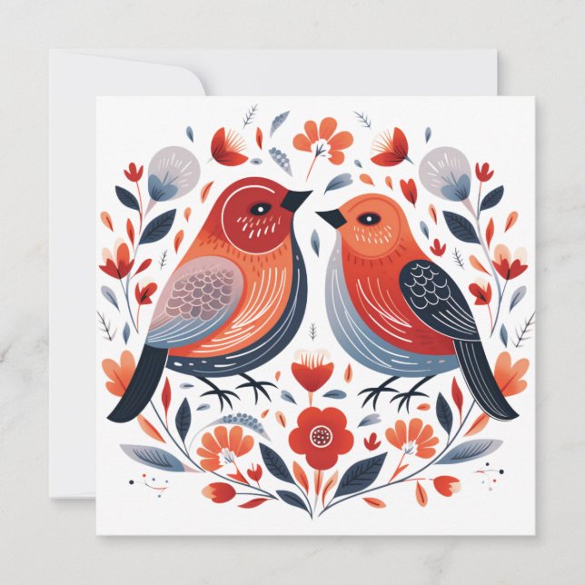 Scandinavian Love birds Valentines  Holiday Card (Front)