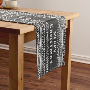 Scandinavian Merry Christmas Nordic Knit Pattern Short Table Runner