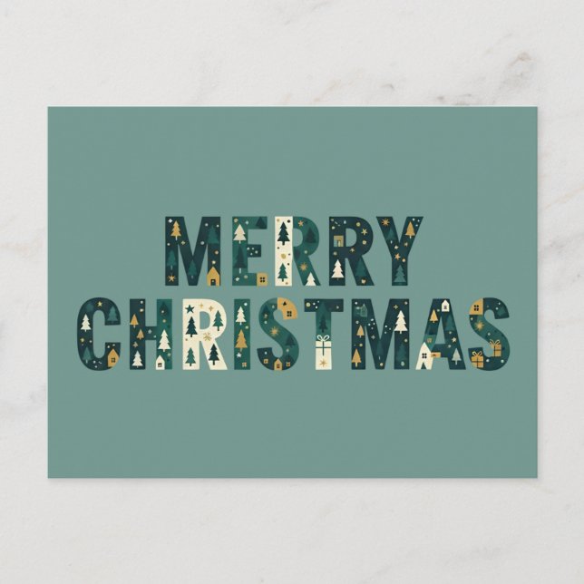 Scandinavian Merry Christmas Tree Winter Snow Holiday Postcard (Front)