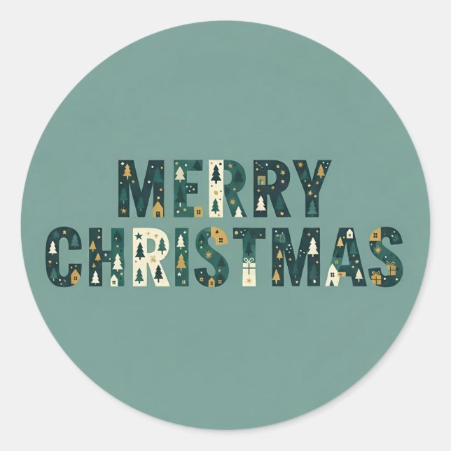 Scandinavian Merry Christmas Typography Classic Round Sticker (Front)