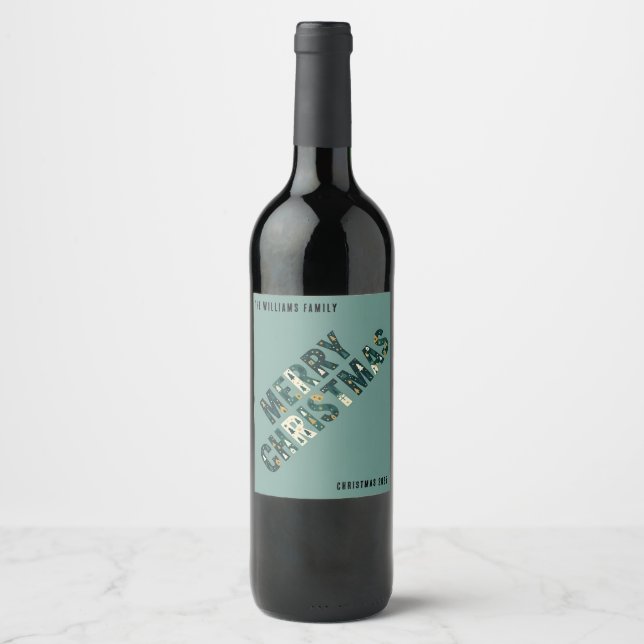 Scandinavian Merry Christmas Typography Wine Label (Front)
