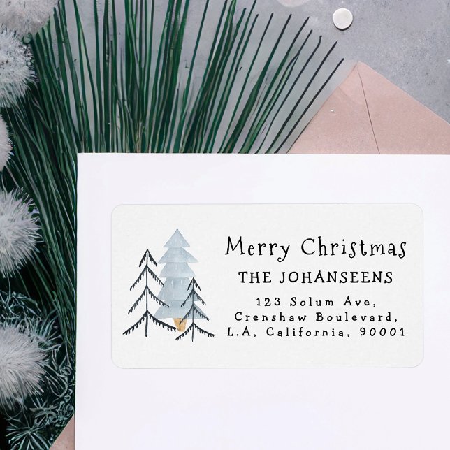 Scandinavian Merry Christmas Winter Forest Trees Label (Creator Uploaded)