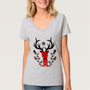 Scandinavian Nature Deer Head Art T-Shirt Throw Pi