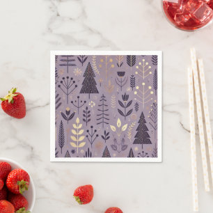 Scandinavian Nature in Purple and Gold Decoupage Napkin