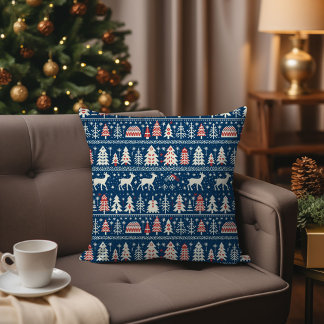 Scandinavian Navy Blue Christmas Reindeer Nordic Cushion