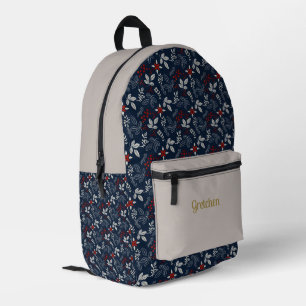 Scandinavian Navy Red and Tan Floral Pattern Printed Backpack