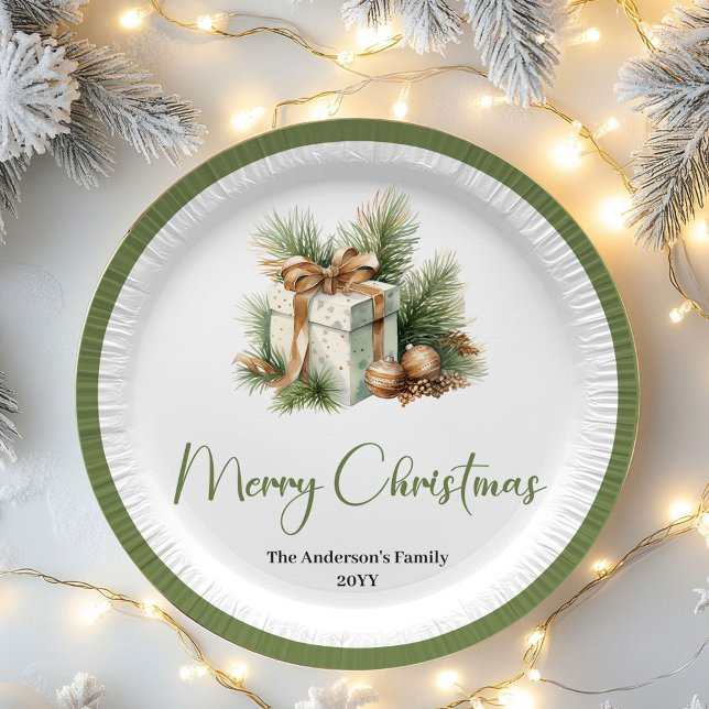 Scandinavian Neutral Christmas Personalized Dinner Paper Plate (Scandinavian Neutral Christmas Personalized Dinner Plates)