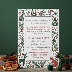 Scandinavian Nordic Animals Art Alpine Christmas Invitation