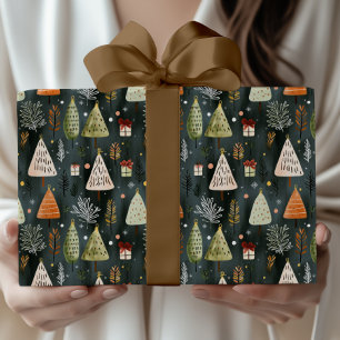 Scandinavian Nordic Christmas Pine Tree Pattern  Wrapping Paper