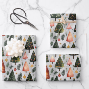 Scandinavian Nordic Christmas Pine Tree Pattern  Wrapping Paper Sheet