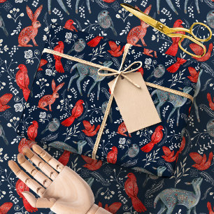 Scandinavian Nordic Folk Woodland Animals Winter Wrapping Paper