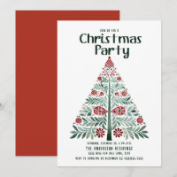 Scandinavian Nordic Green Red Christmas Tree Party
