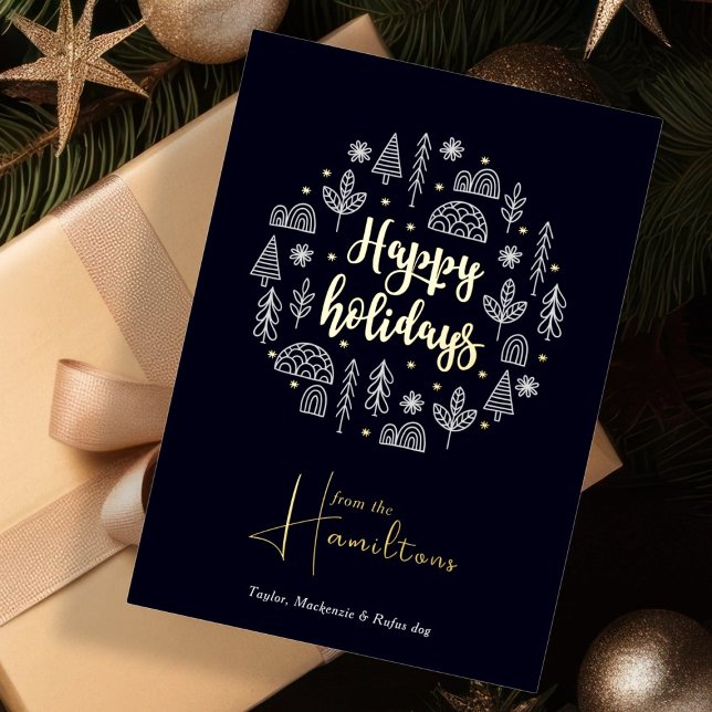Scandinavian Nordic Happy Holidays Personalised (Scandinavian Nordic Happy Holidays Personalized Foil Holiday Card by Ricaso. Blue, white, REAL foil
)