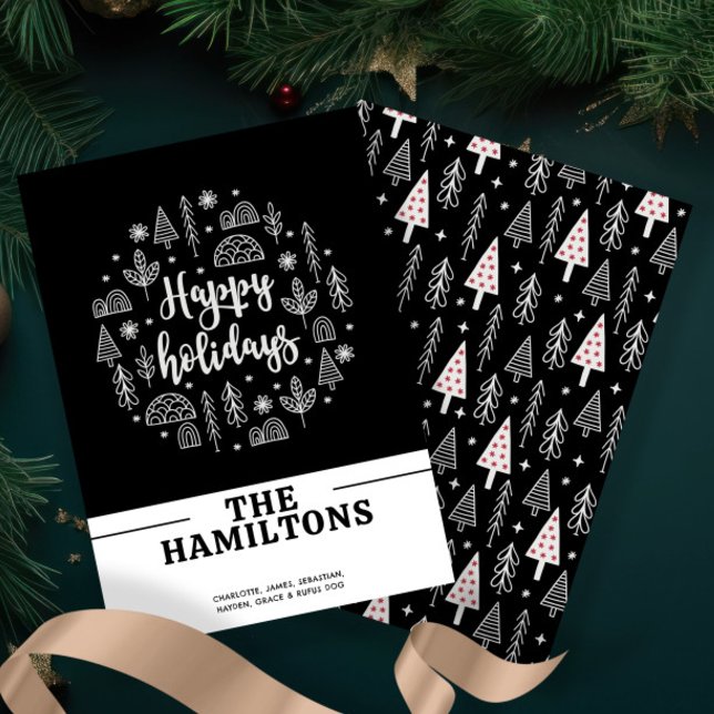 Scandinavian Nordic Happy Holidays Personalised Holiday Card (Scandinavian Nordic Happy Holidays Personalized Holiday Card by Ricaso. Black and white Christmas)