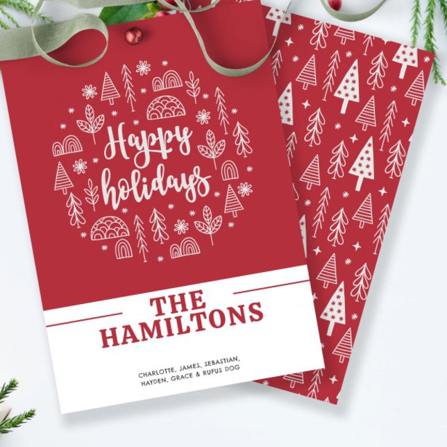 Scandinavian Nordic Happy Holidays Personalised Holiday Card (Scandinavian Nordic Happy Holidays Personalized Holiday Card by Ricaso. Red and white add own text)