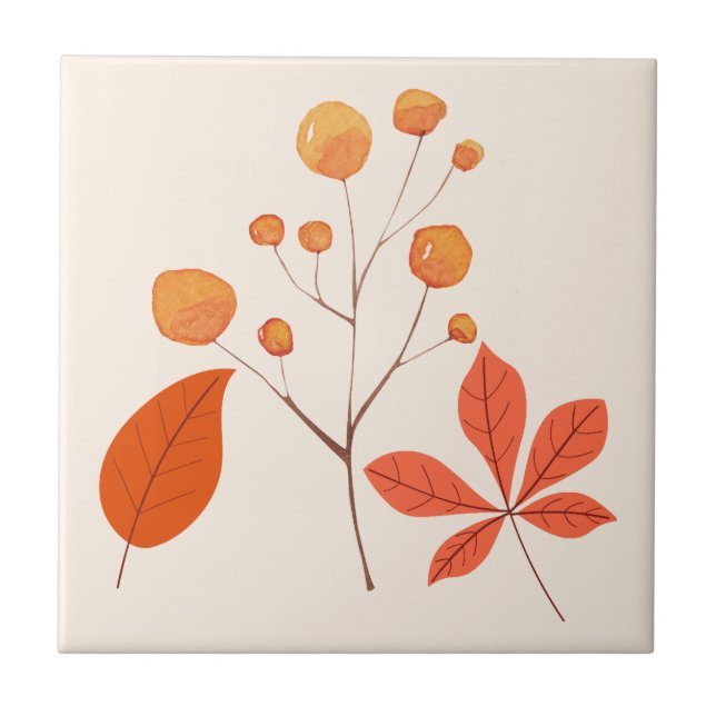 Scandinavian Nordic  Leaves and berries Tile (Front)
