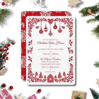 Scandinavian Nordic Red Folk Art Christmas  Invitation