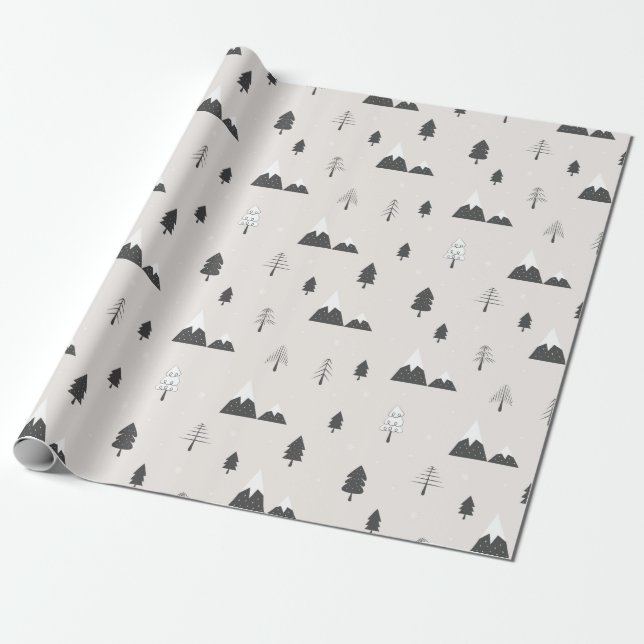 Scandinavian Nordic Winter Holiday Scene Minimal Wrapping Paper (Unrolled)