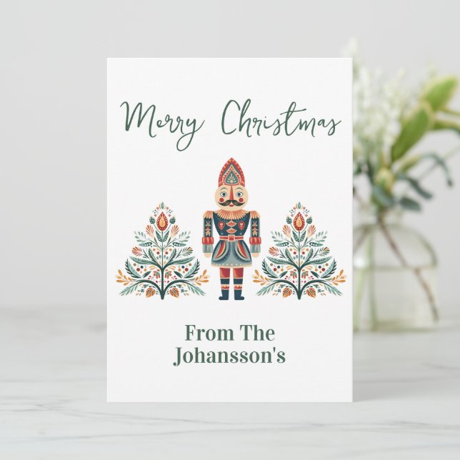 Scandinavian Nutcracker Custom Name Christmas Holiday Card (Standing Front)