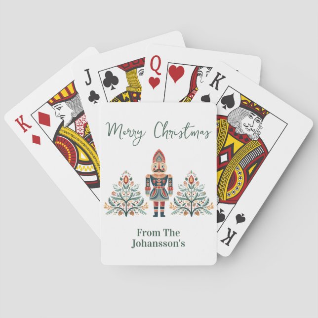 Scandinavian Nutcracker Custom Name Christmas Playing Cards (Back)