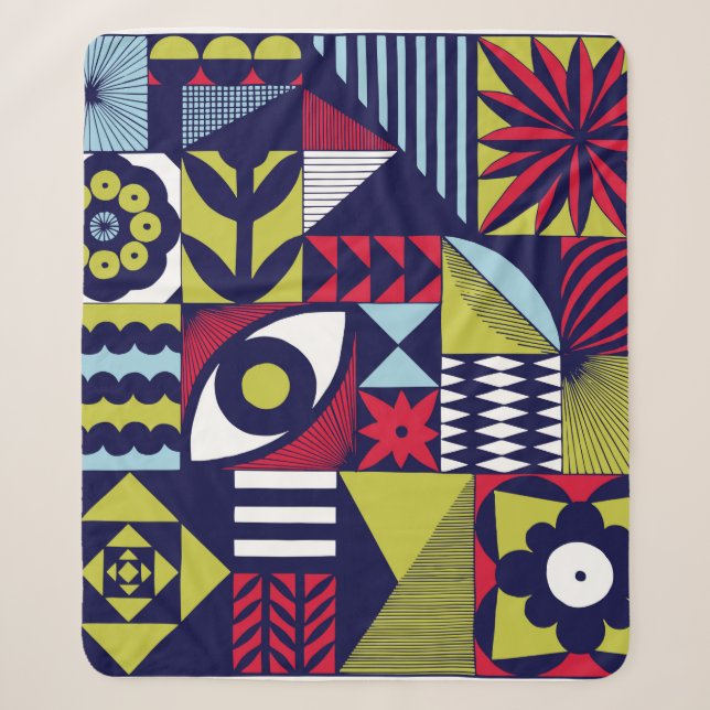 Scandinavian or retro style graphic pattern. Hand- Sherpa Blanket (Front)