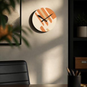 Scandinavian Orange & Cream Geometric Round Clock