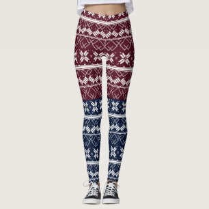 Scandinavian ornament on a blue, burgundy leggings
