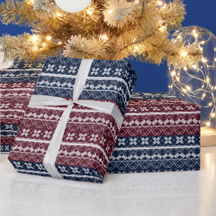 Scandinavian ornament on a blue, burgundy wrapping paper